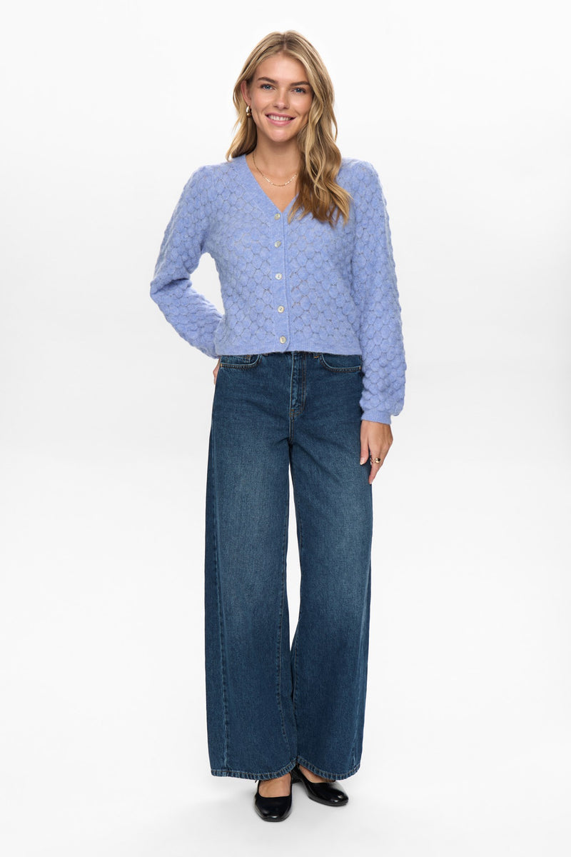 Numph Nuriette Leaf Pointelle Cardigan in Hydrangea