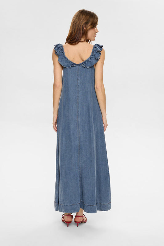 Numph Elida Dress in Snow Washed Denim