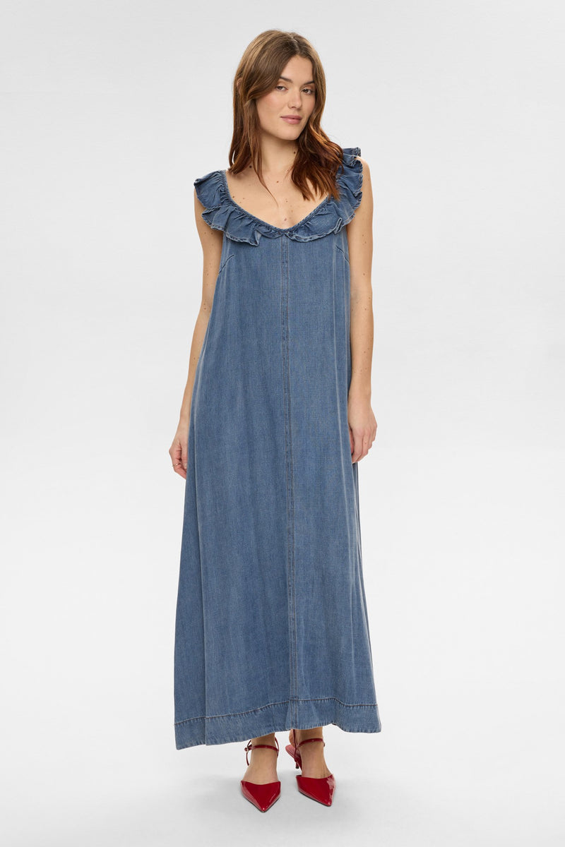 Numph Elida Dress in Snow Washed Denim