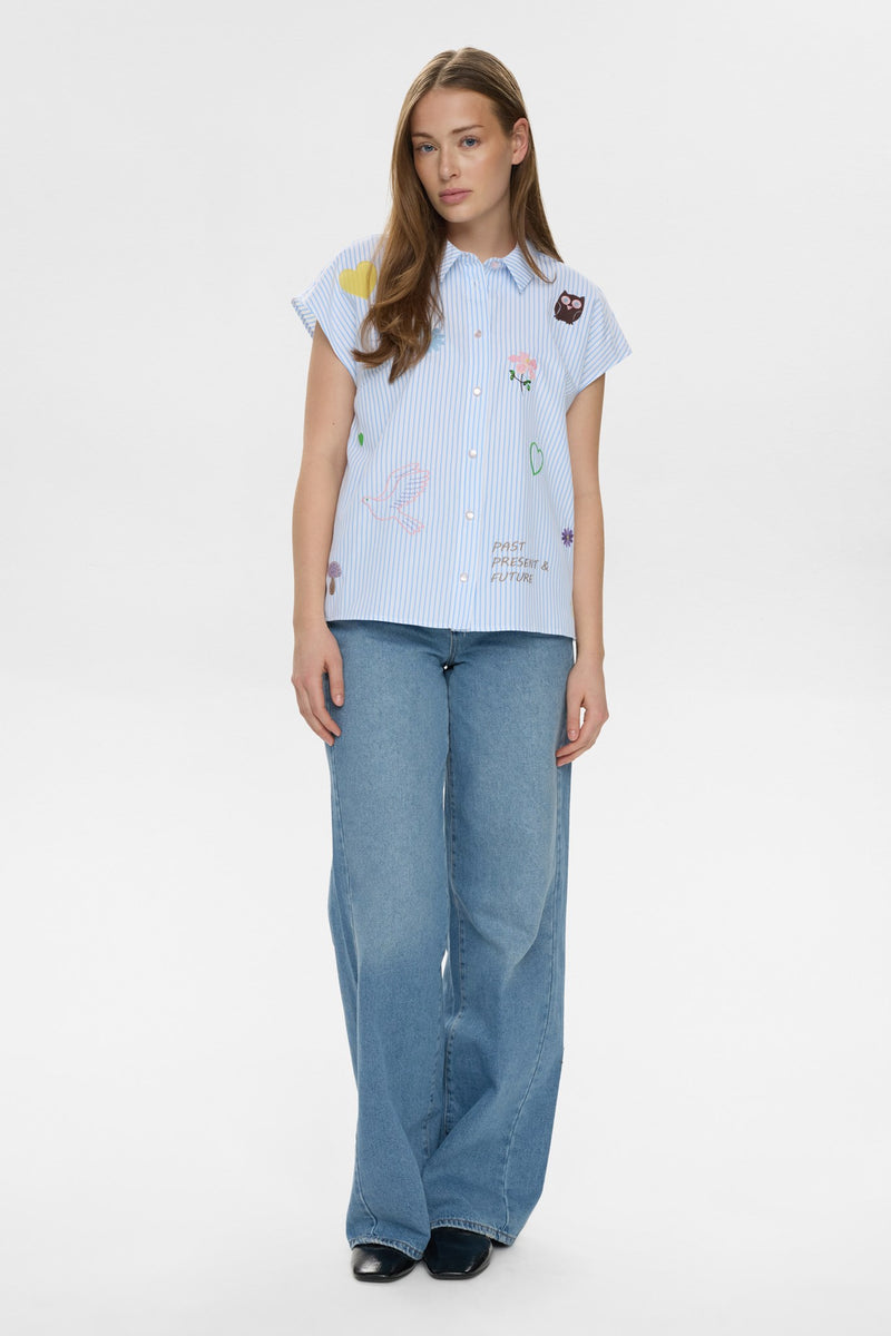 Numph Ashley Embroidered Shirt in Airy Blue