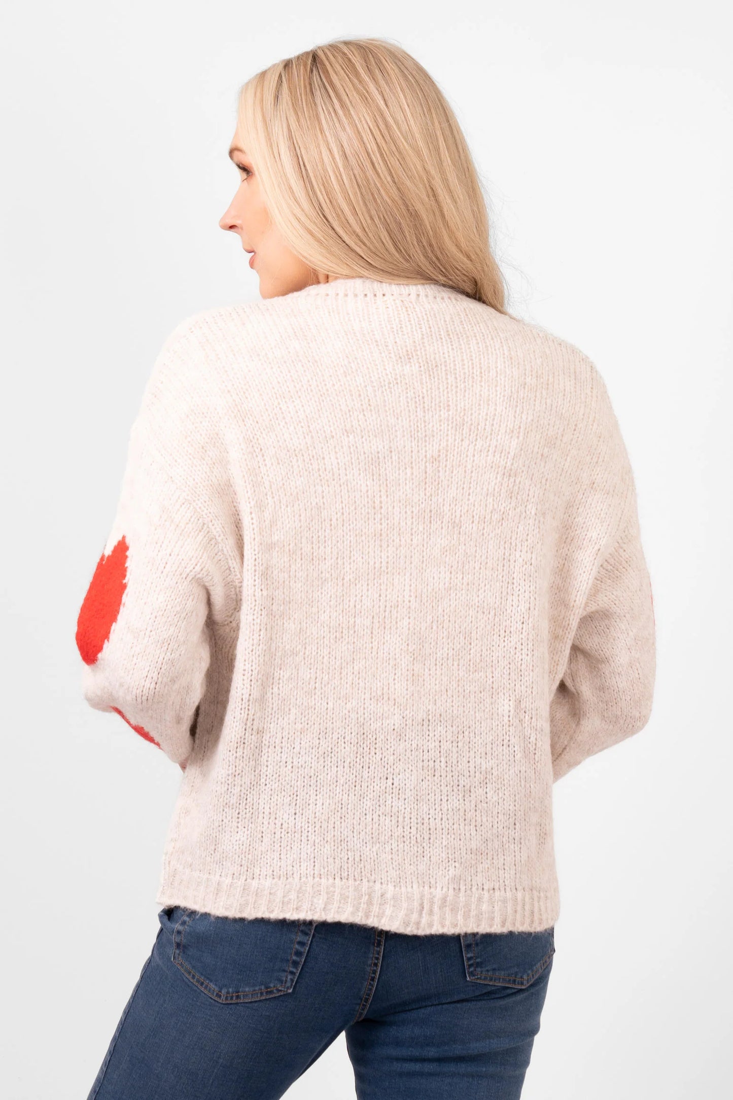 Lola Love Heart Cardigan - Cream/Red, Italian Wool Blend