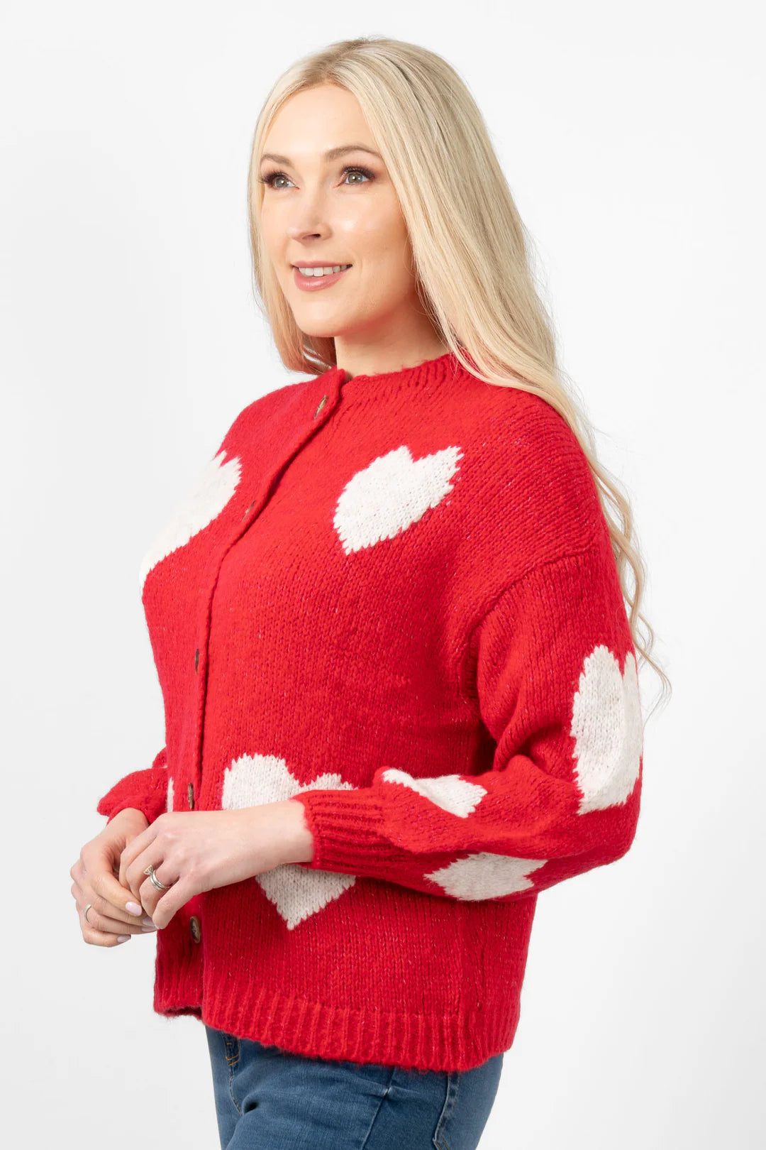 Lola Love Heart Cardigan - Red/Cream, Italian Wool Blend