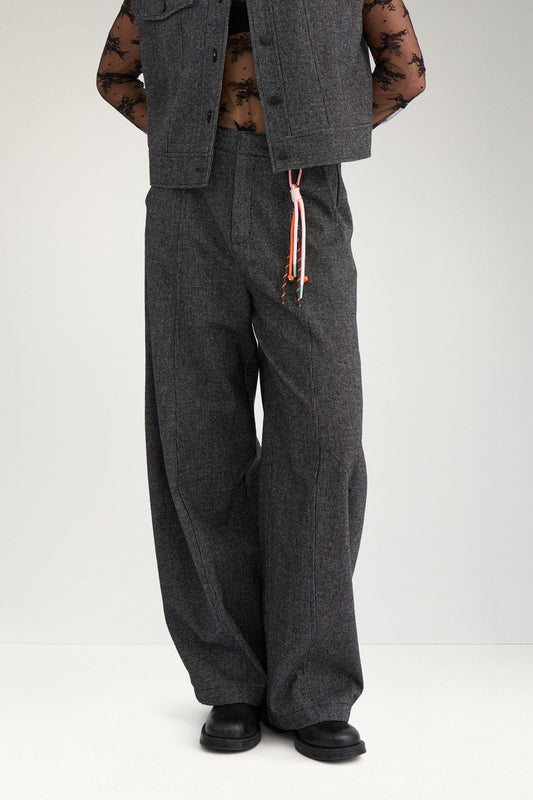 Numph Roki Barrel Pants in Dark Grey Melange