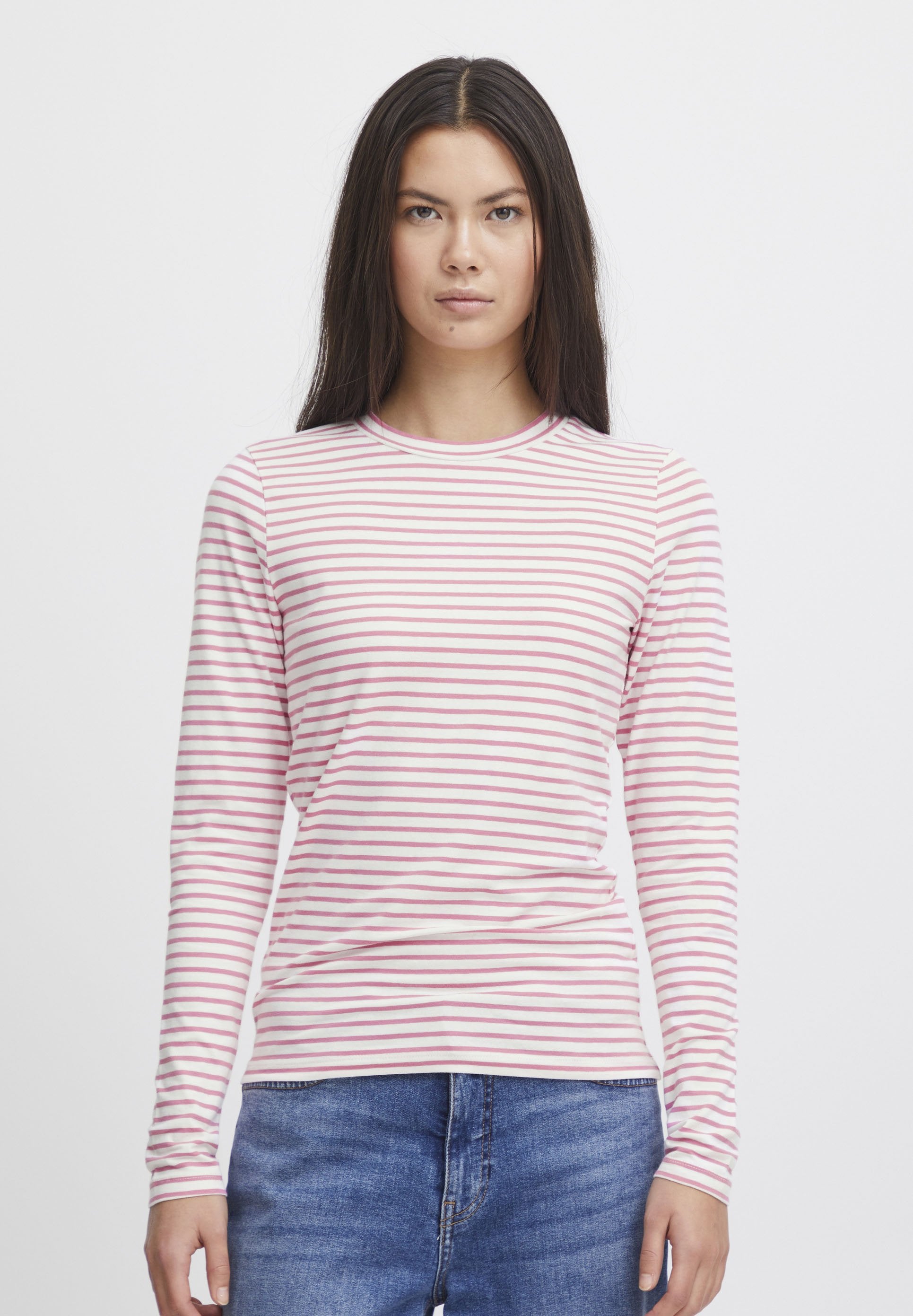 Ichi long sleeved tee with pink stripe