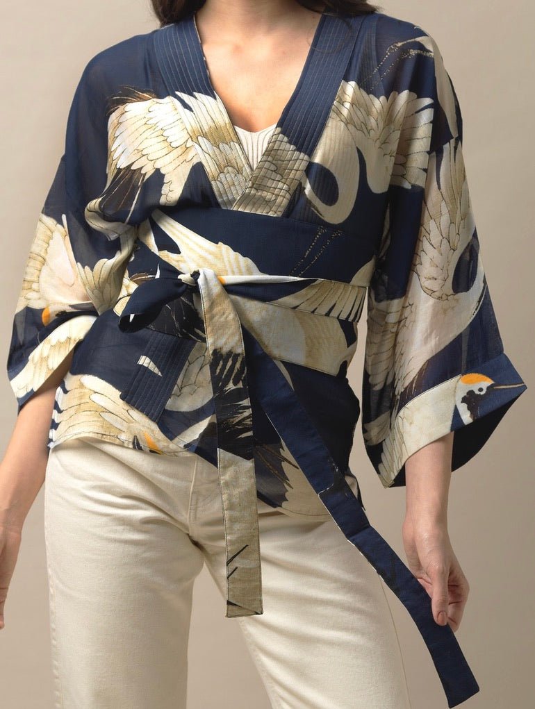 One Hundred Stars Stork Navy Kimono