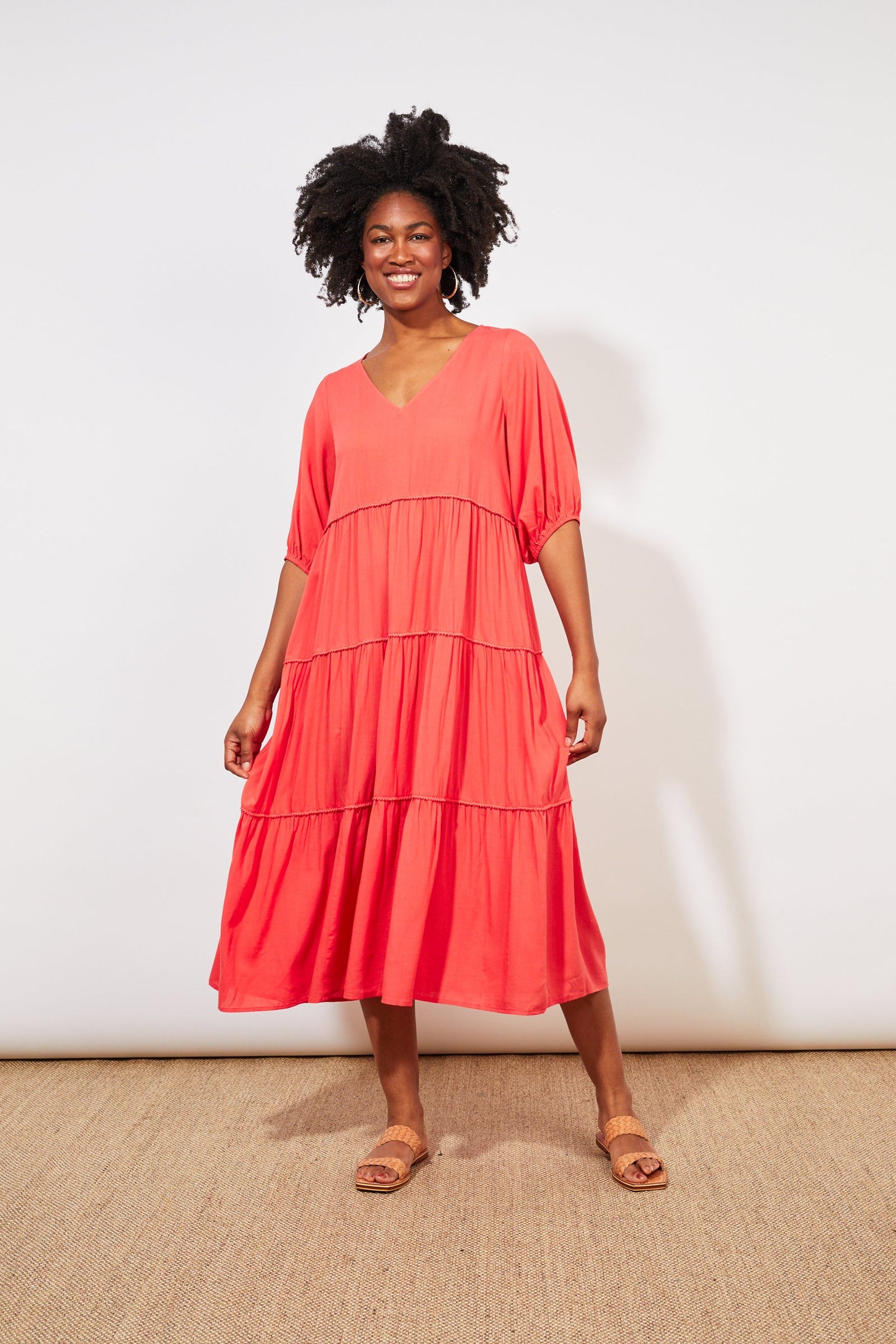 Haven Tropicana Tiered Maxi Dress - in Coral