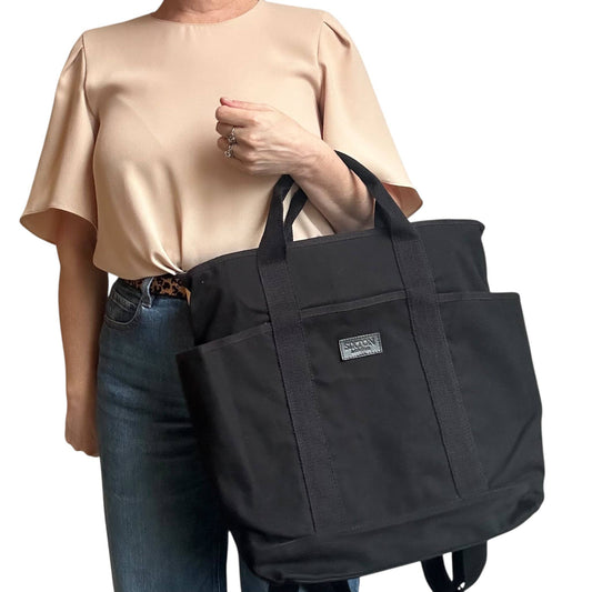 Sixton London Black Backpack- Plain Cotton Canvas