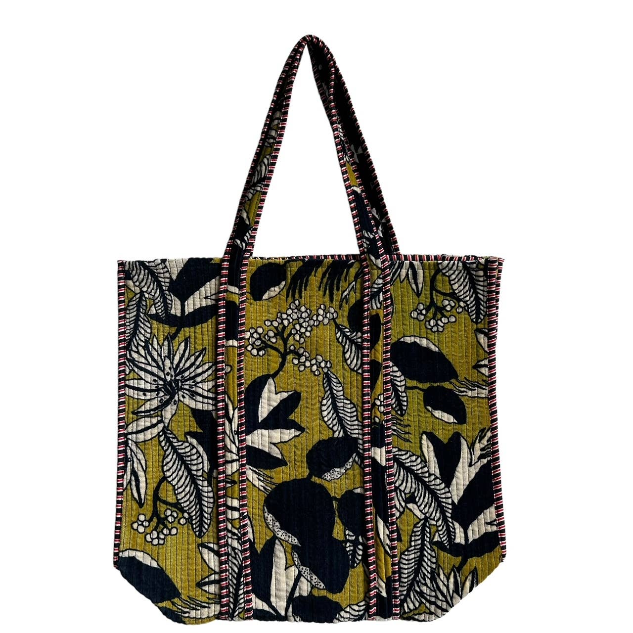 Sixton Madagascar velvet tote bag monochrome floral - large