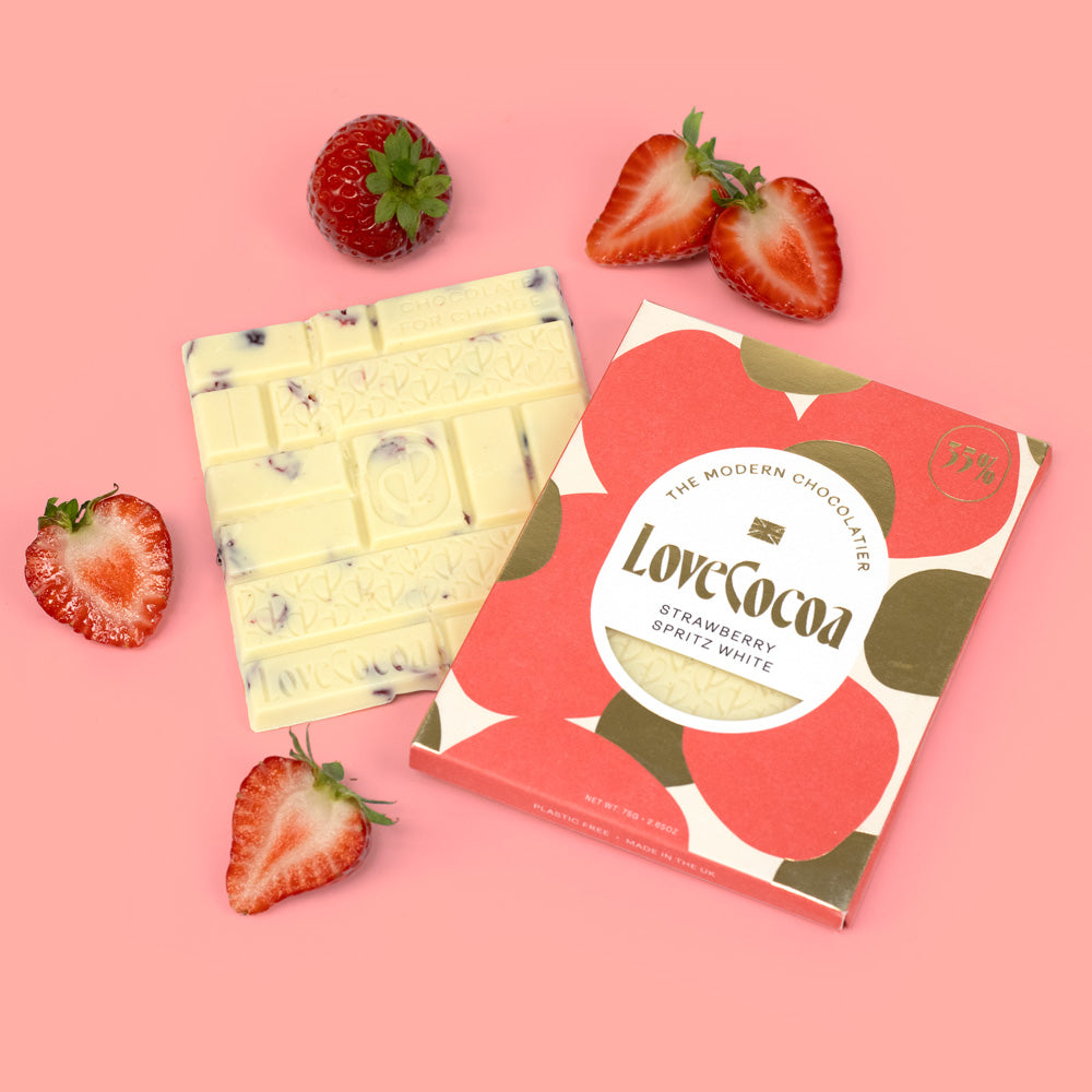 Love Cocoa Champagne and Strawberry White Chocolate Bar