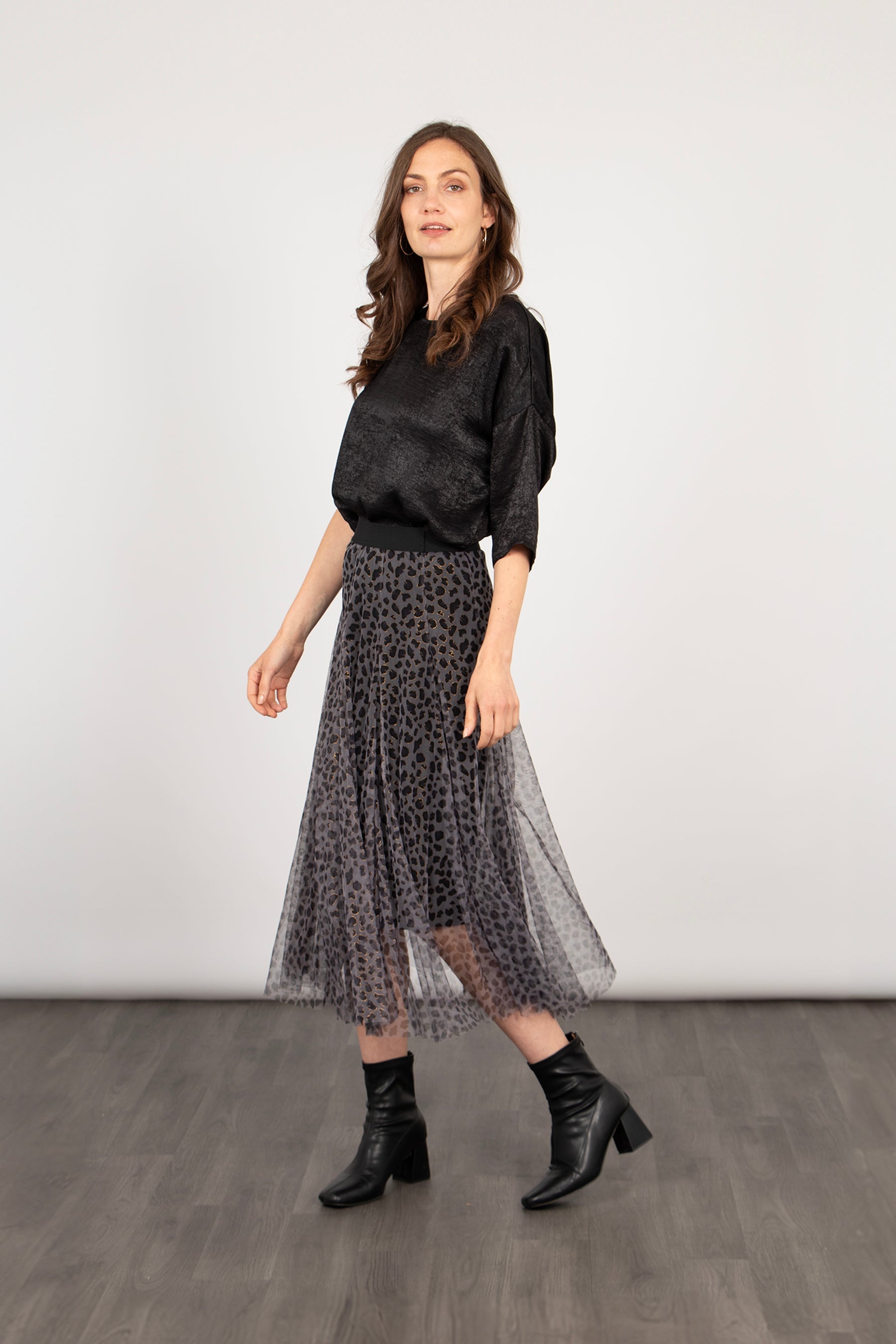 Miss Shorthair Eden Tulle Swing Skirt in Grey