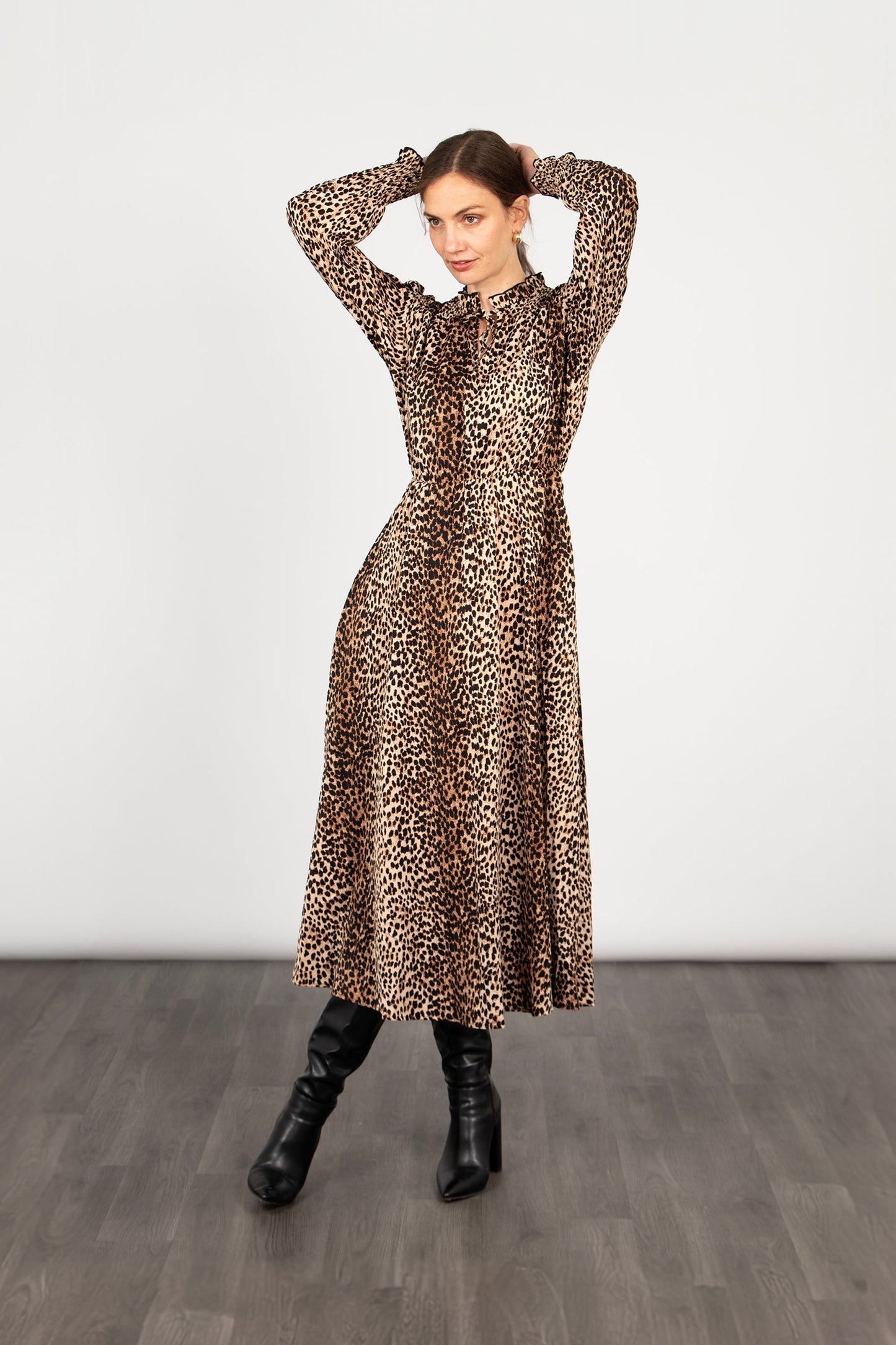 Miss Shorthair Imogen Midaxi Dress in Neutral, Leopard