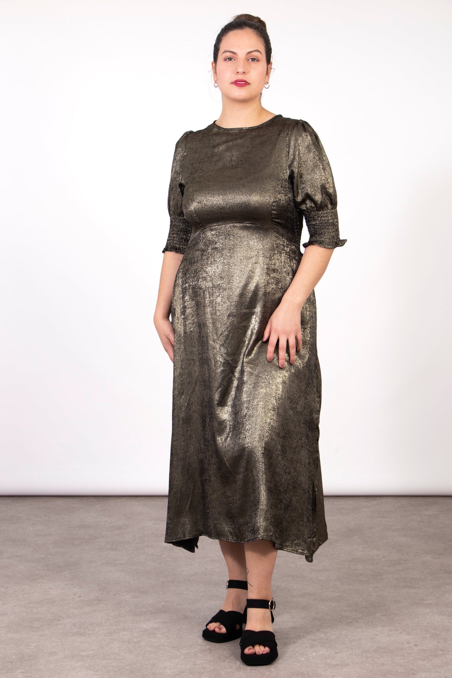 Miss Shorthair Hazel Dress in Gold Metallic