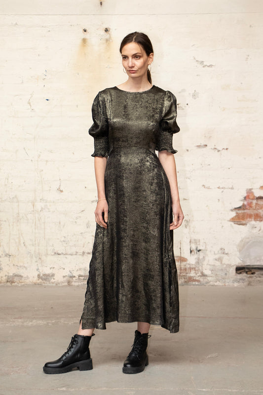 Miss Shorthair Hazel Dress in Gold Metallic