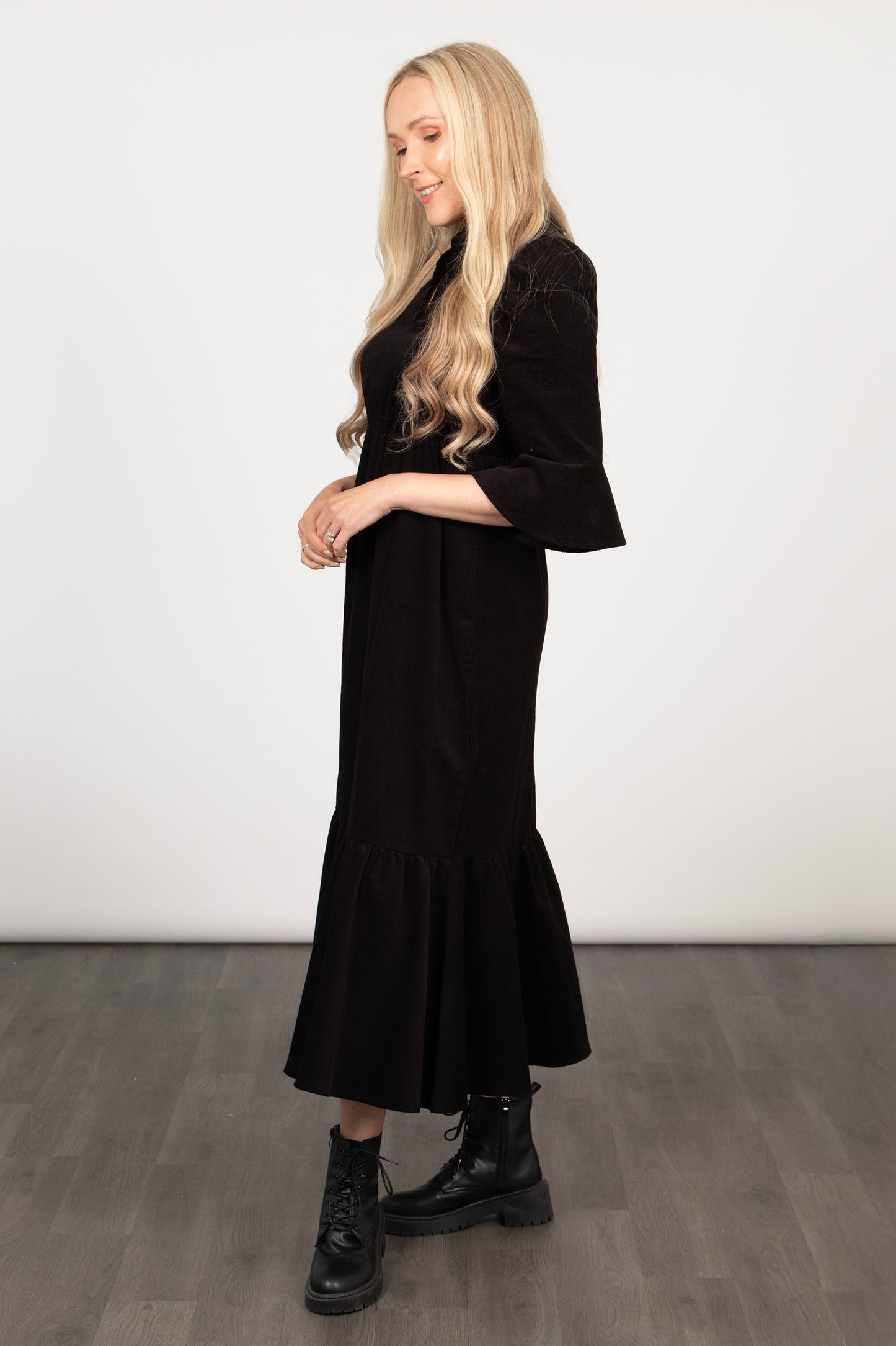 Lottie Cotton Midaxi Dress - Black, Baby-cord