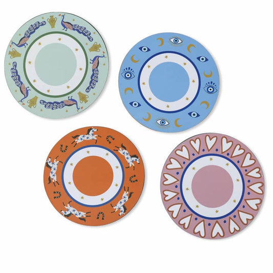 A Dopo Set of 4 Coasters - Eye, Peacock, Heart, Horse