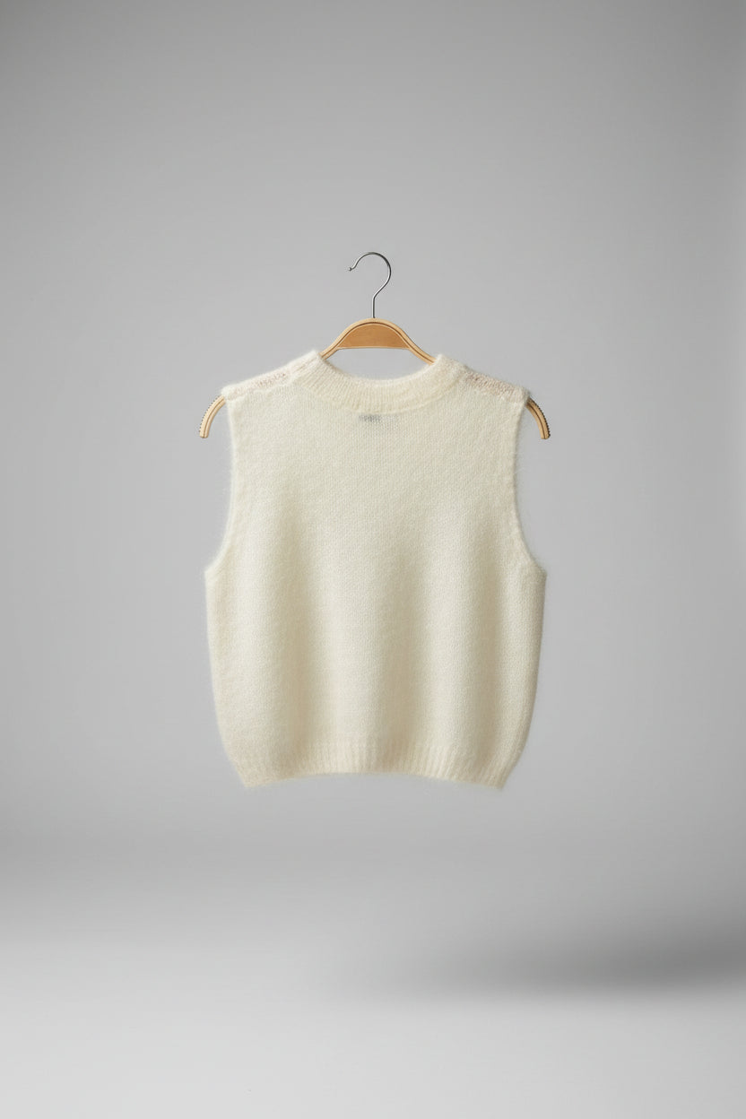 Florence Fluffy Mohair Knit Tank Top in Cream