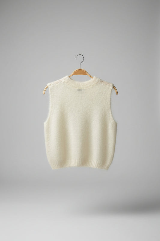 Florence Fluffy Mohair Knit Tank Top in Cream