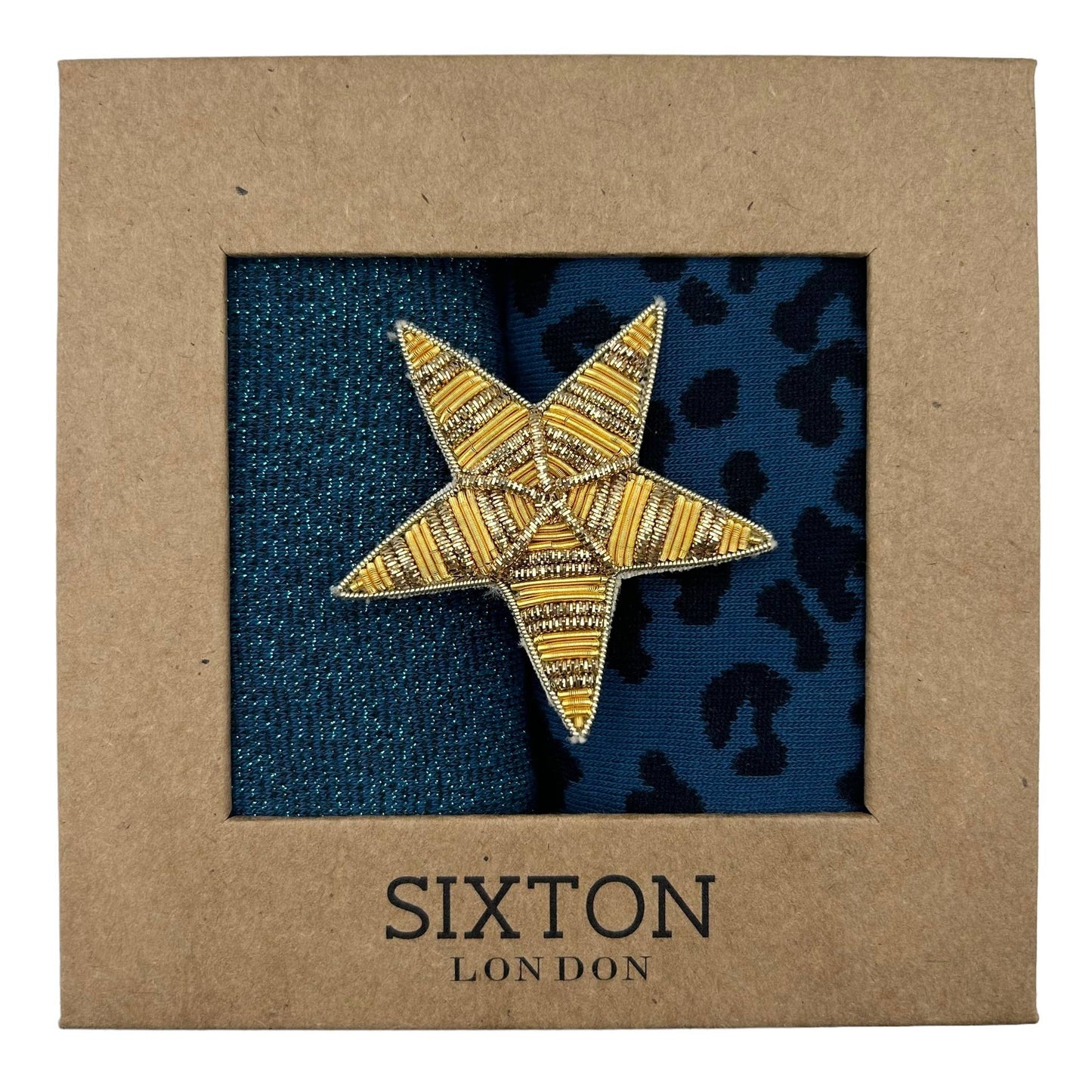 Sixton London - Denim mix duo sock box with gold star