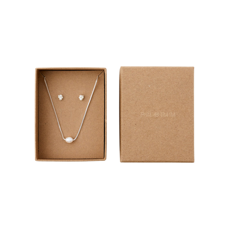 Pilgrim ALAYAH gift set, necklace & stud earrings, silver-plated