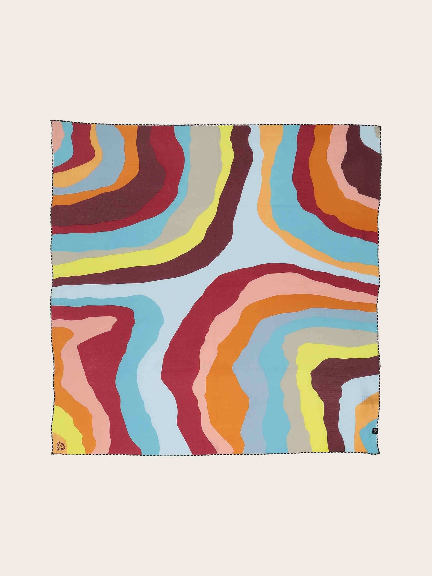 Fraas Silk crepe square scarf in wave design - denim dust