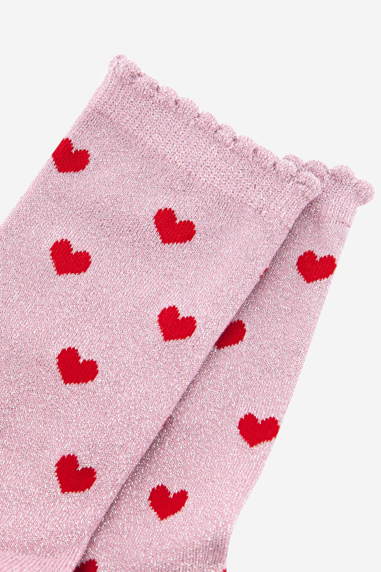 Womens Glitter Socks with Scalloped Edge in a Heart Print