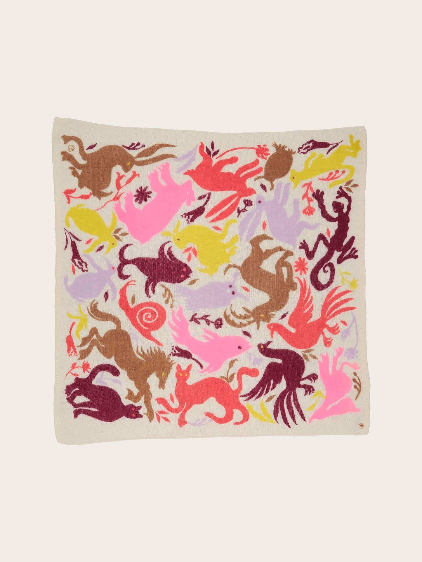 Fraas Square Wool Animal Motif Scarf in Exotic Orange
