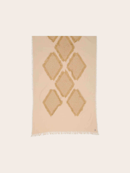 Fraas Sustainability Edition - Fil Coupé stole with geometric pattern in Marzipan