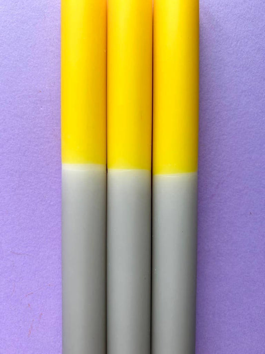 The Colour Emporium trio of dip dyed candles in Summer tones of yellow through to light grey