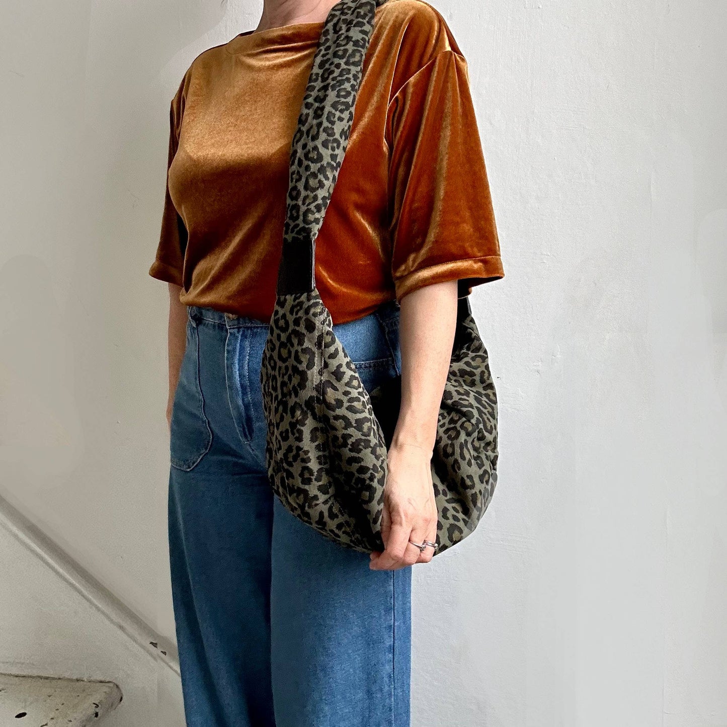 Brixton Cross Body Sling Bag in Green Leopard Print  - large