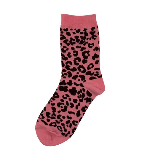 A pair of leopard print socks in pink by Sixton London.&nbsp;