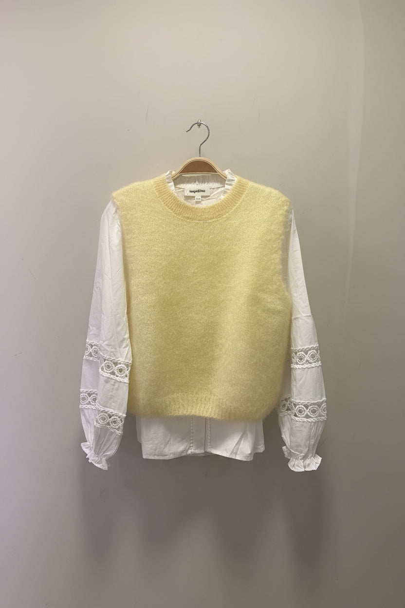 Florence Fluffy Mohair Knit Tank Top in Lemon