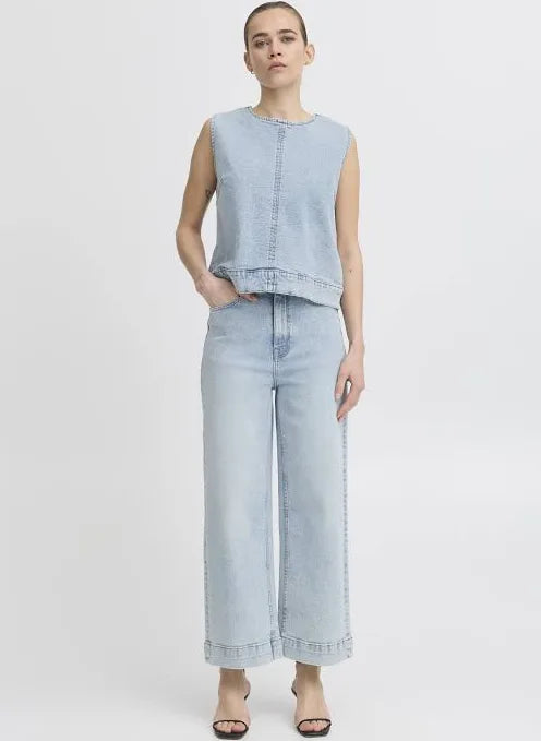 ICHI Armios Pant in Light Blue Washed