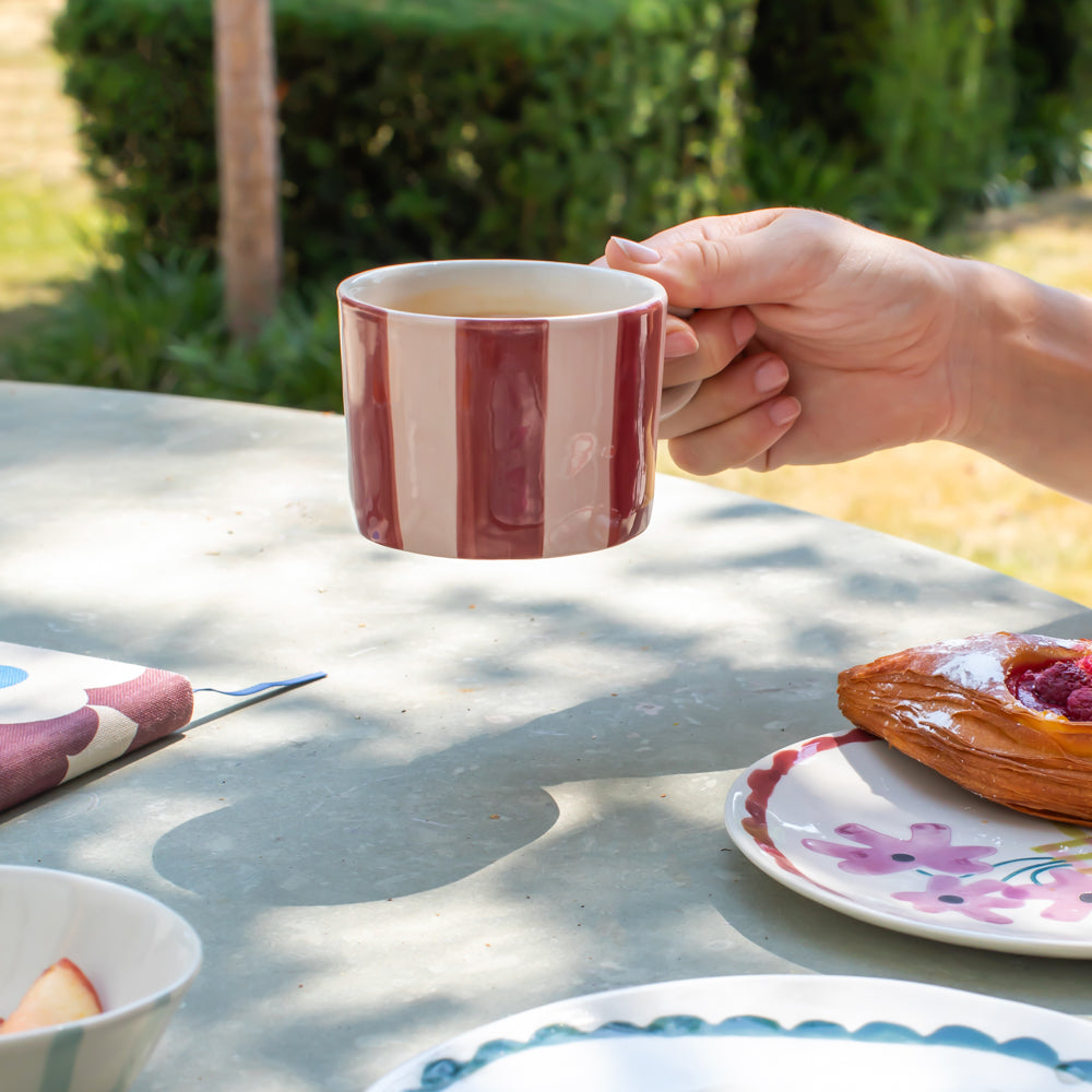 Caroline Gardner Wine & Peach Pink Stripe Ceramic Mug