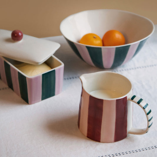 Caroline Gardner Wine & Pink Stripe Wide Milk Jug