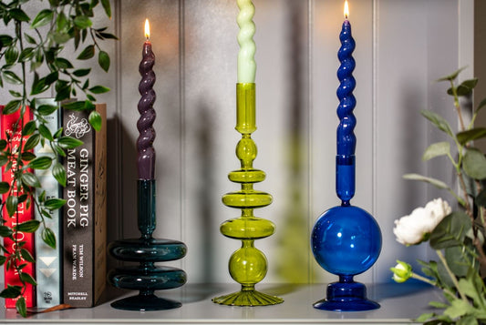 Mægan Taper Holder - Ocean Teal coloured glass
