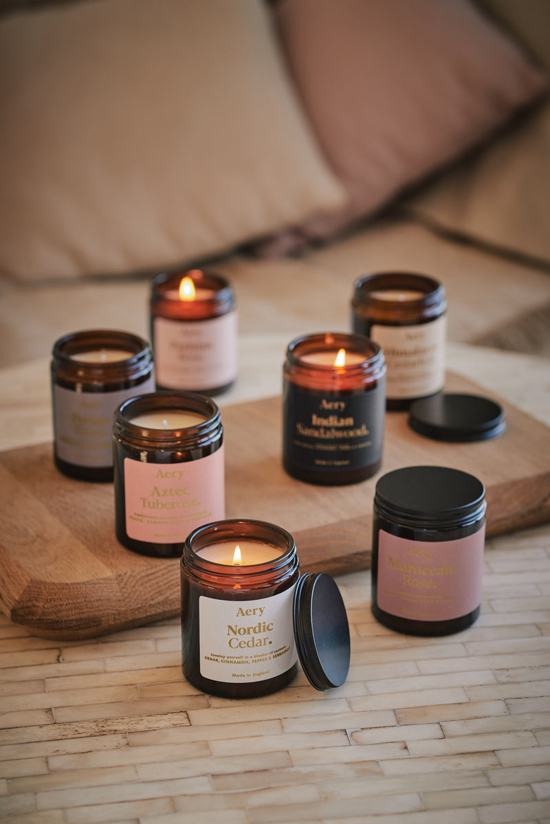 Aery Indian Sandalwood Scented 140g Jar Candle - Pepper, Raspberry & Tonka