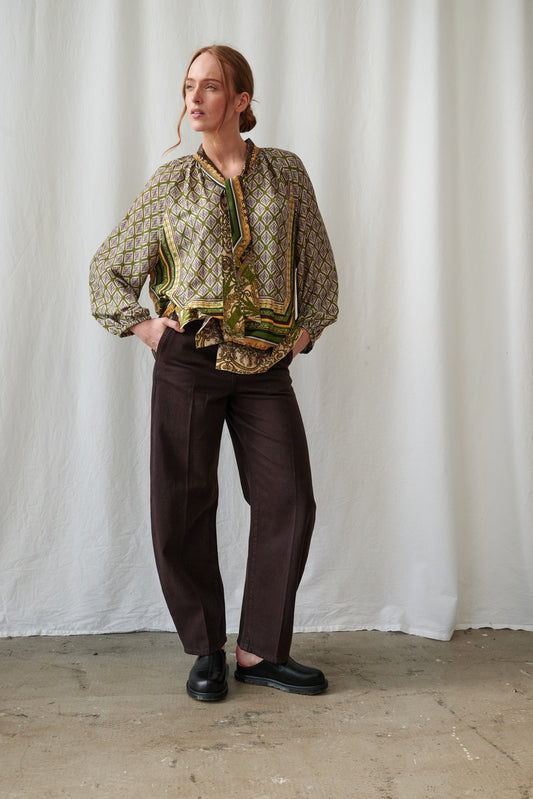 One Hundred Stars Amulet Green Pussy Bow Blouse