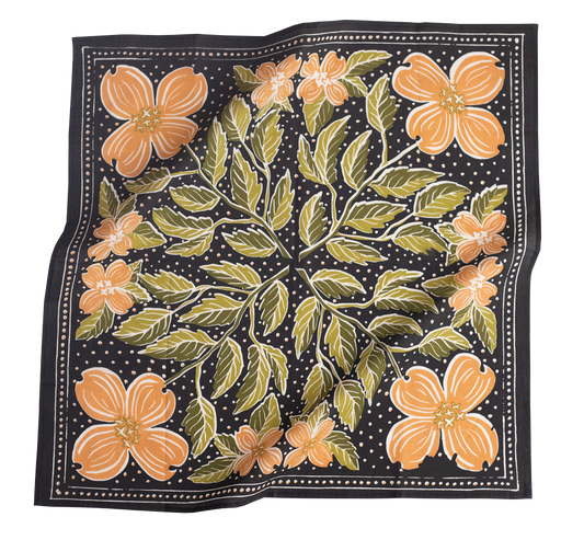 Handker Bandana No. 046 Amy Bandana with wildflowers print on a dark background with little spots