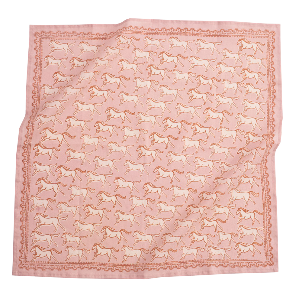 Handker Bandana  No. 062 Horses Bandana in pink with little running horses