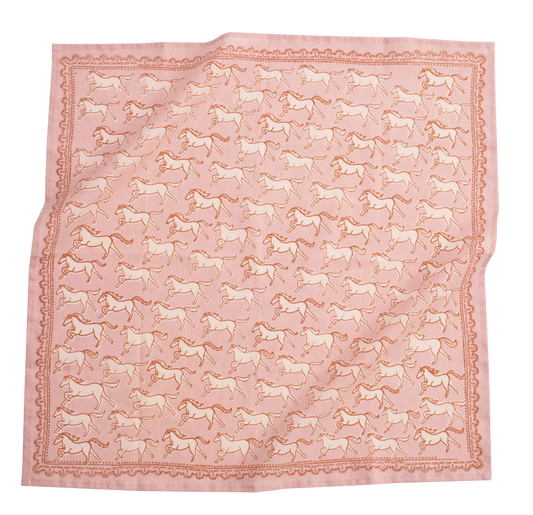 Handker Bandana  No. 062 Horses Bandana in pink with little running horses