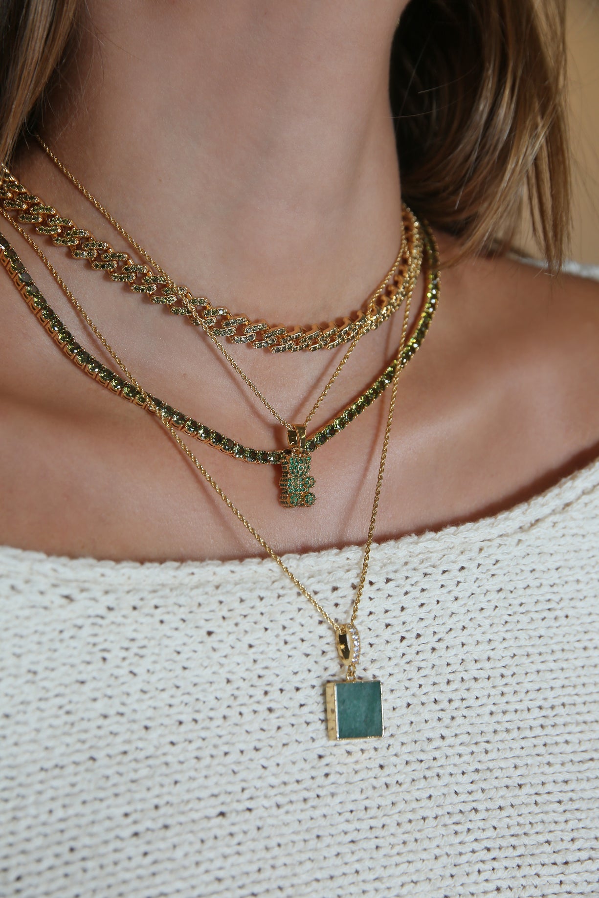Crystal Haze Green Quartz Pave Connector