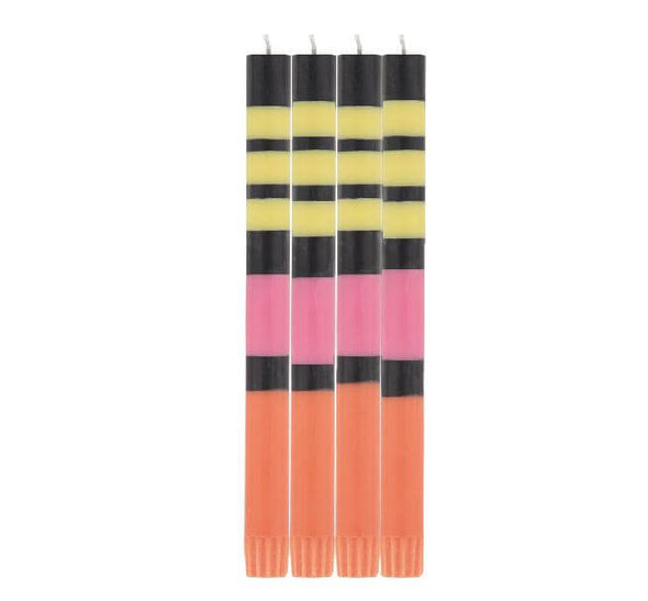 BCS striped candles x4 orange jet sulphur, 4 per pack