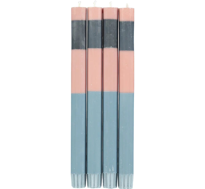 Abstract Strped Pink, Indigo and pompadour dinner candles 