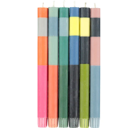 6 Abstract Striped Dinner Candles 