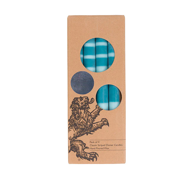 NEW Striped Neyron, Powder & Petrol Blue Eco Dinner Candles, 4 Pack