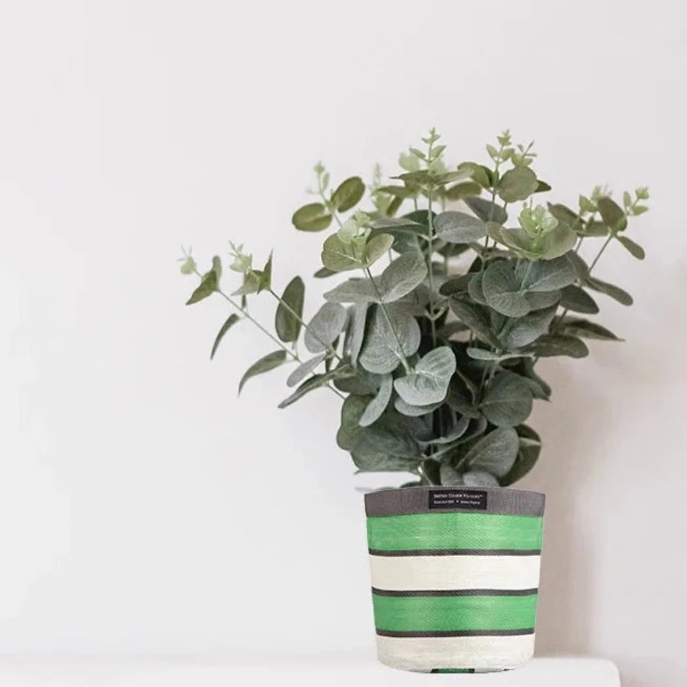 Eco Woven Plant Pot Holder in Green Grass & Indigo 19cm x 19cm 