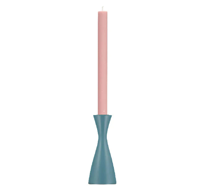 Petrol Blue Candle Holder with Pale Pink Candle