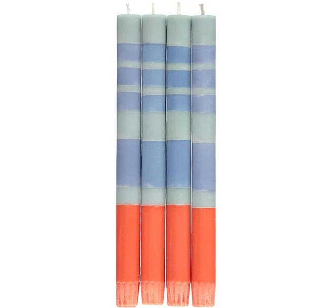Striped Opaline, Pompadour & Rust Dinner Candles 