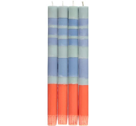 Striped Opaline, Pompadour & Rust Dinner Candles 