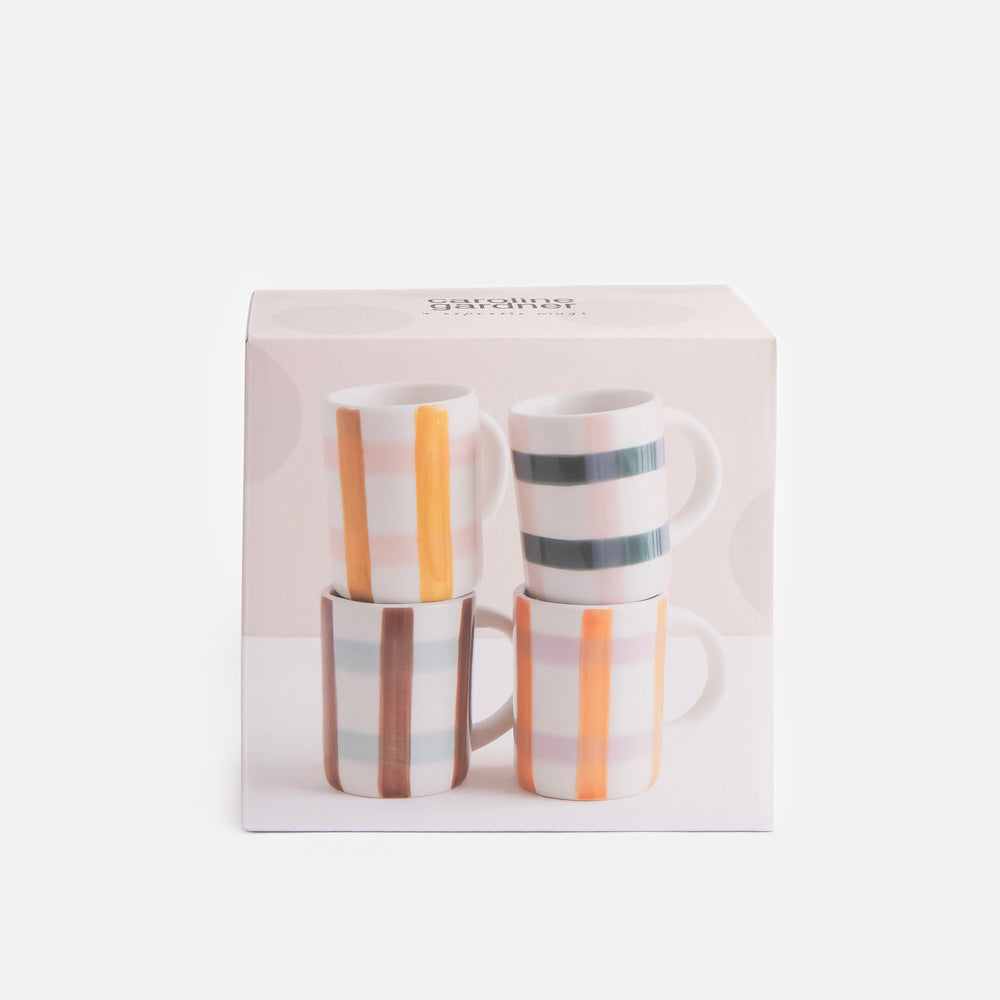 Caroline Gardner Mono Multi-Check Set of 4 Espresso Cups